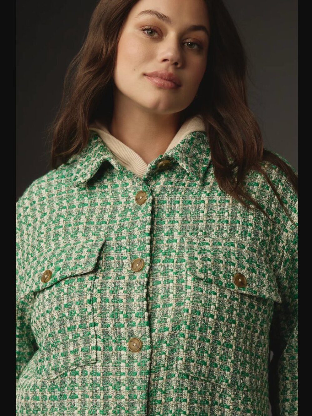 Anthropologie x Maeve Green White Tweed Button-Front Jacket Shacket $138.00 - Picture 6 of 15